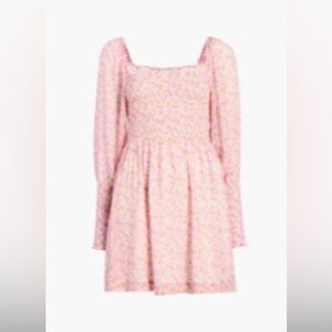 Hill House- the Grace mini nap dress XS; Chic Long Sleeve Pink Floral Dress